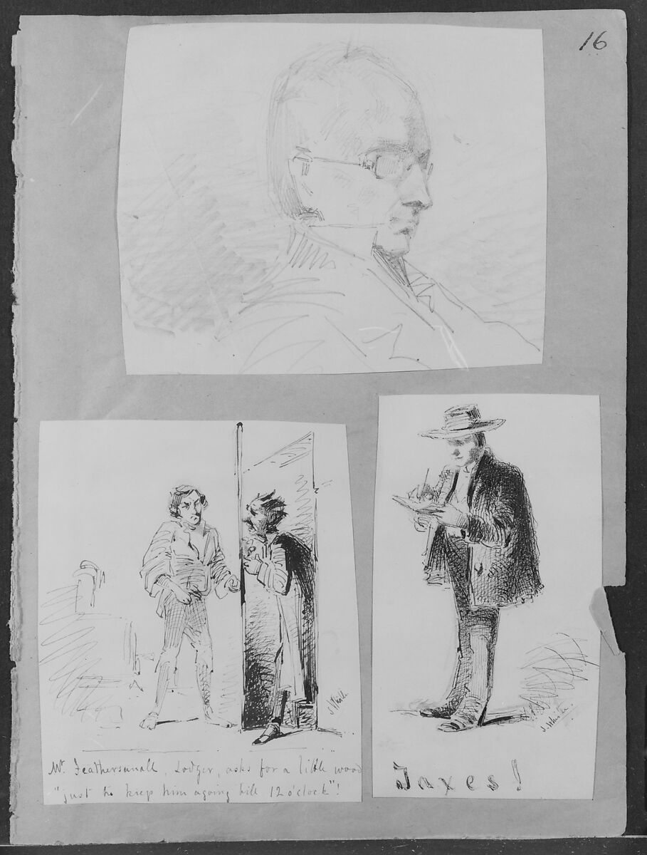 Mr. Feathersanall, Lodger, Asks for a Little Wood (from Sketchbook), James McNeill Whistler (American, Lowell, Massachusetts 1834–1903 London), Brown ink and graphite on off-white wove paper, American 