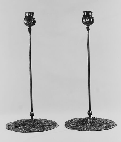 Candlestick, Designed by Louis C. Tiffany (American, New York 1848–1933 New York), Bronze, glass, American