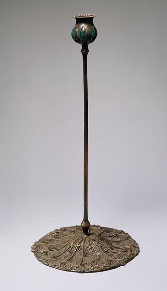 Candlestick, Designed by Louis C. Tiffany (American, New York 1848–1933 New York), Bronze, glass, American 