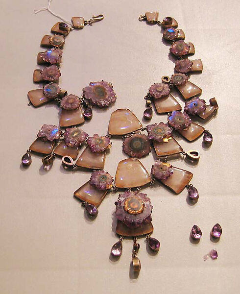 Necklace, Yves Saint Laurent (French, founded 1961), metal, amethyst, rose quartz, French 