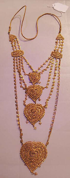 Necklace, metal, silk, cotton, American or European 