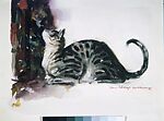 The Watchful Cat, John Alonzo Williams (American, 1869–1951), Watercolor on wove paper laid down to thick pulpboard, American