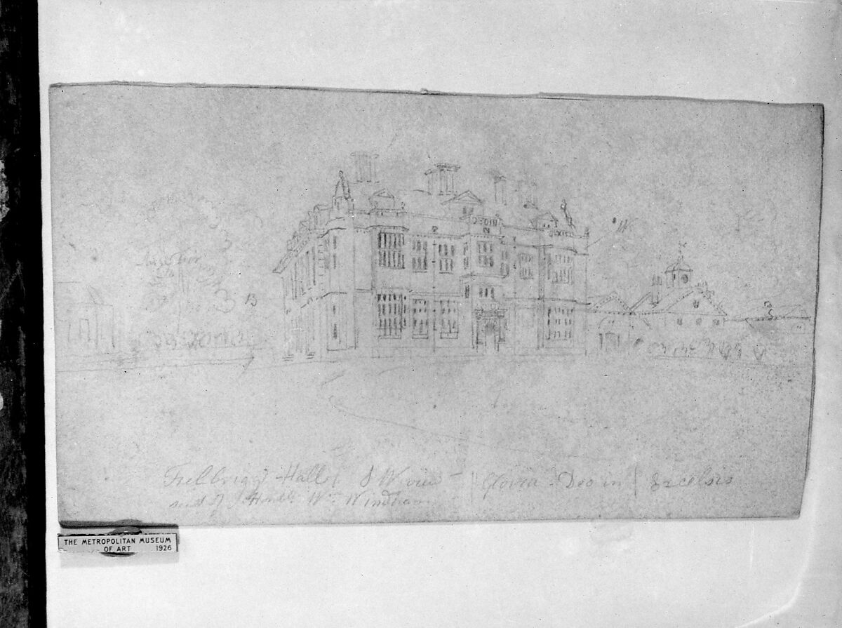 Felbrigg Hall, Southwest View (Gloria Deo in Excelsis), Seat of the Honorable William Windham (from McGuire Scrapbook), Formerly attributed to William Windham, Graphite on off-white wove paper, American 