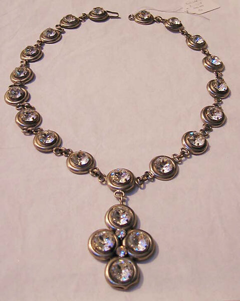 Necklace, metal, glass, American or European 