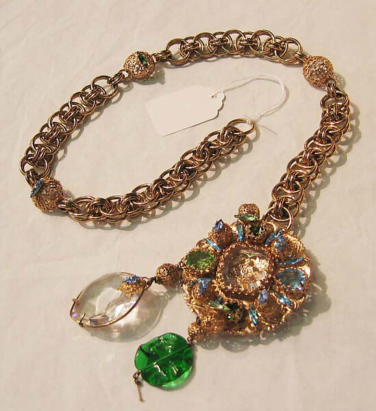 Necklace, metal, glass, American or European 
