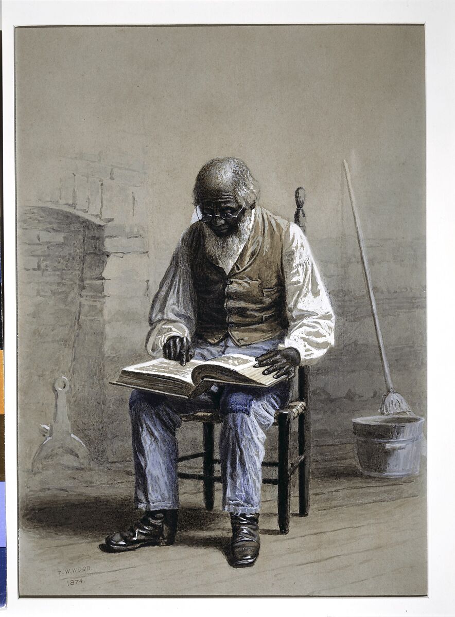 Reading the Scriptures, Thomas Waterman Wood (American, Montpelier, Vermont 1823–1903 New York), Watercolor, gouache, and graphite on light tan wove paper, American