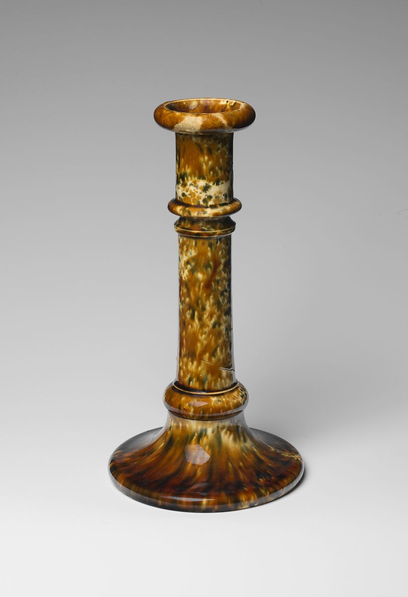 Candlestick, United States Pottery Company (1852–58), Mottled brown earthenware, American 
