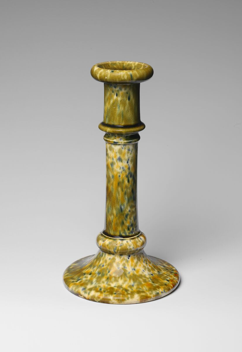 Candlestick, United States Pottery Company (1852–58), Mottled brown earthenware, American 