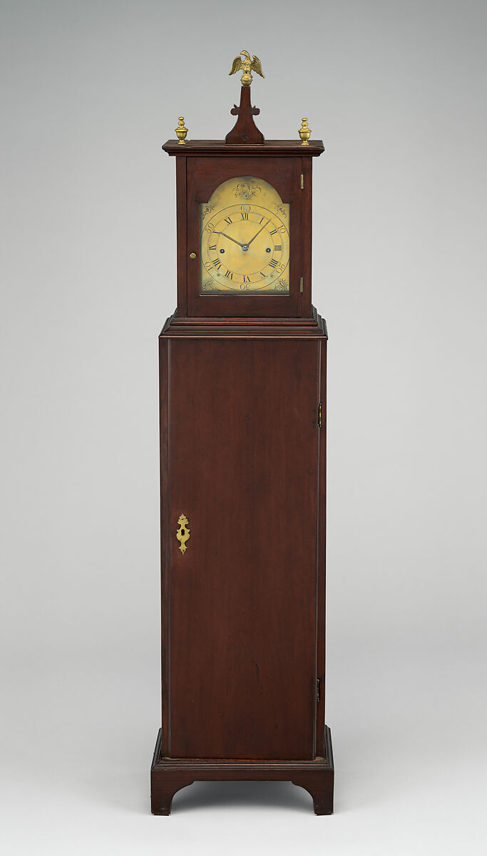 Dwarf tall clock, Attributed to Samuel Mulliken II (1761–1847), Cherry, brass with white pine, American 