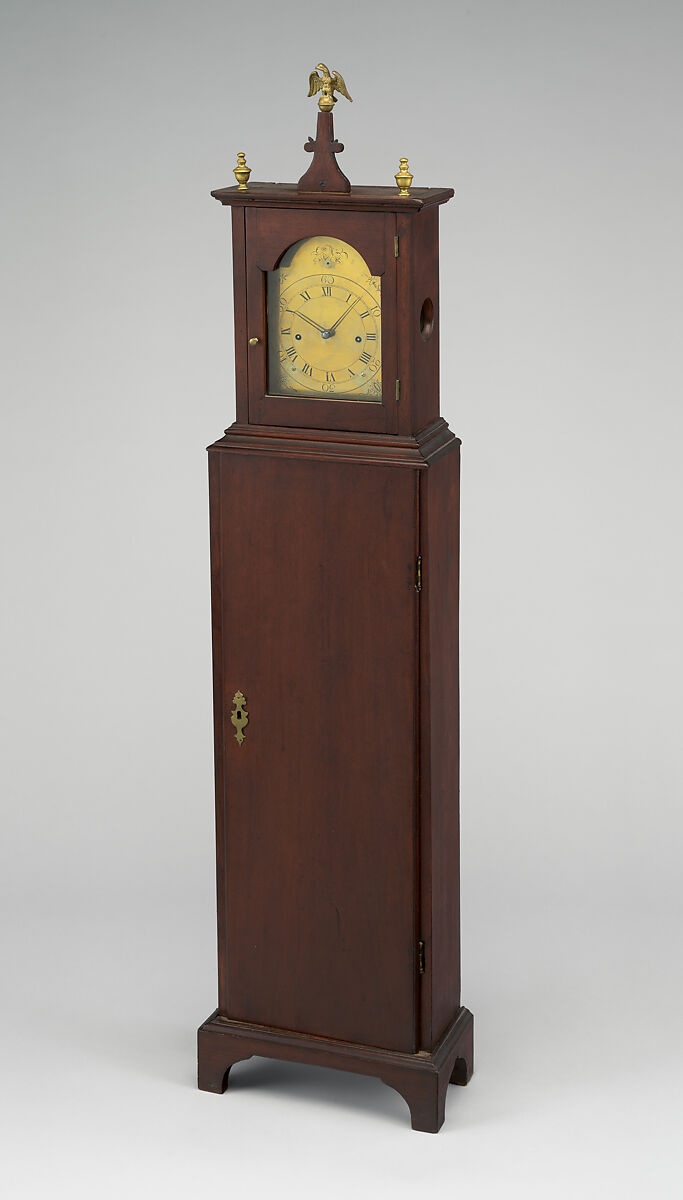 Dwarf tall clock, Attributed to Samuel Mulliken II (1761–1847), Cherry, brass with white pine, American