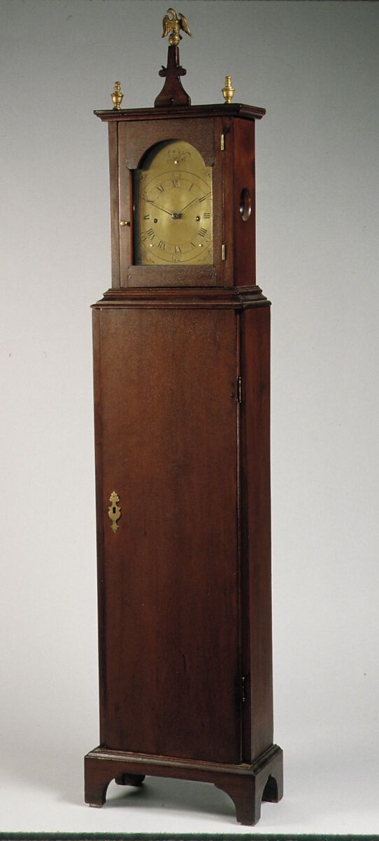 Dwarf tall clock, Attributed to Samuel Mulliken II (1761–1847), Cherry, brass with white pine, American