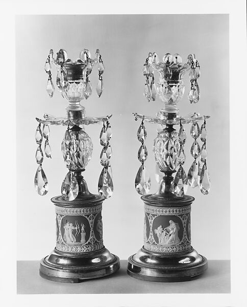 Candlestick, Josiah Wedgwood and Sons (British, Etruria, Staffordshire, 1759–present), Earthenware, glass, gilt bronze, British (American market) 