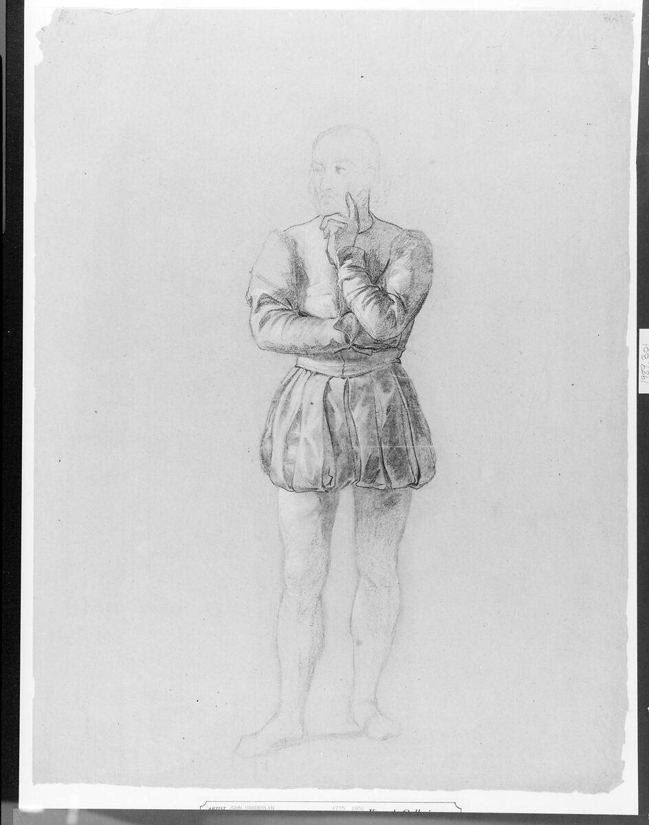 Study for "The Landing of Columbus on San Salvador, October 12, 1492": Roderigo Sánchez of Segovia, John Vanderlyn (American, Kingston, New York 1775–1852 Kingston, New York), Charcoal and white chalk (lightly affixed) on light gray laid paper, American