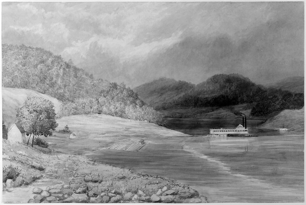 The Ohio River near Wheeling, West Virginia, Lefevre James Cranstone (active United States, 1859–60), Watercolor and gouache on off-white wove paper, American