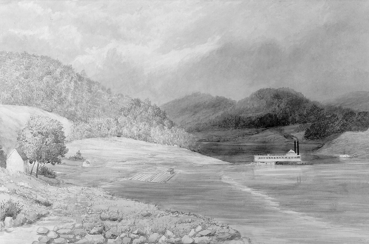 The Ohio River near Wheeling, West Virginia, Lefevre James Cranstone (active United States, 1859–60), Watercolor and gouache on off-white wove paper, American 