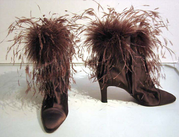 Shoes, Valentino (Italian, born 1932), a,b) silk, feathers, leather, Italian 