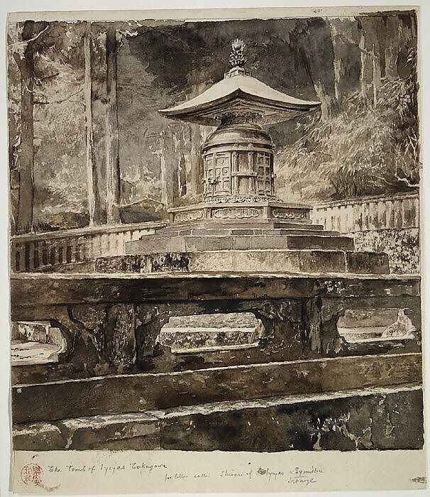 The Tomb of Iyeyasu Tokugawa, John La Farge (American, New York 1835–1910 Providence, Rhode Island), Watercolor and graphite on off-white wove paper, American