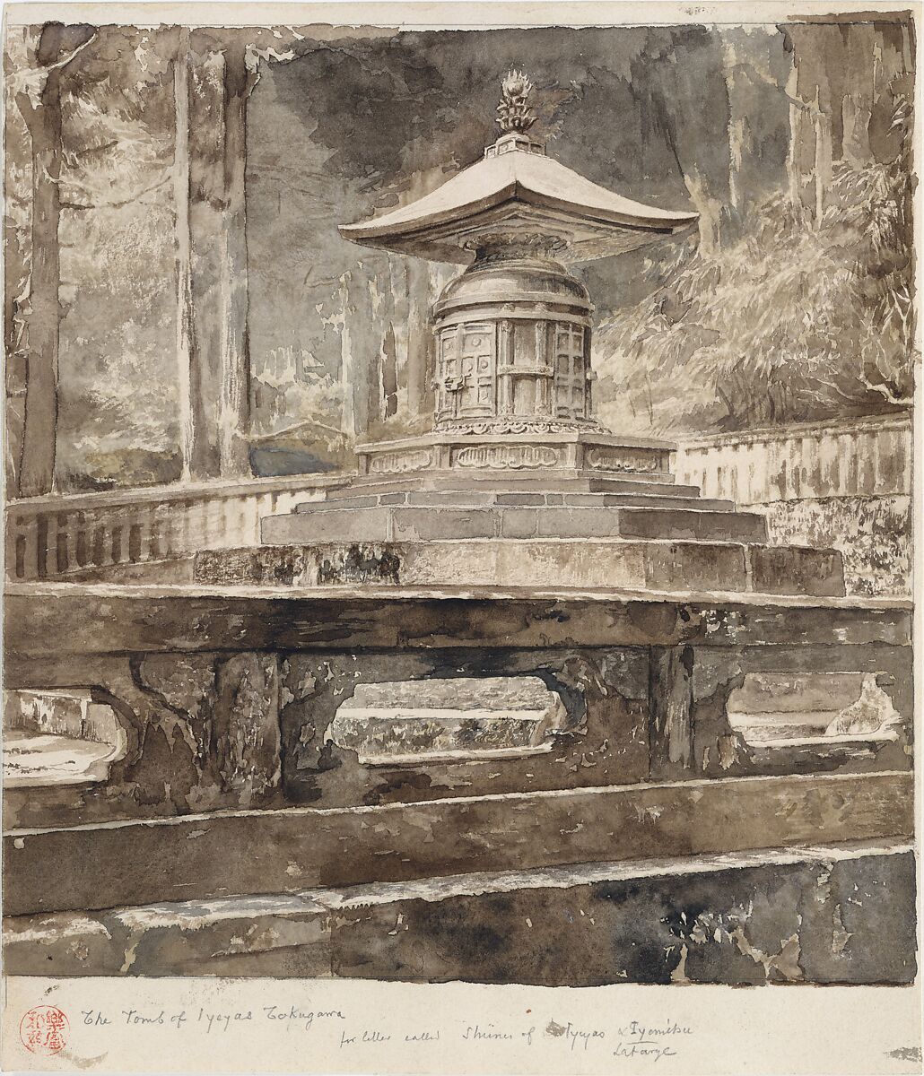 The Tomb of Iyeyasu Tokugawa, John La Farge (American, New York 1835–1910 Providence, Rhode Island), Watercolor and graphite on off-white wove paper, American 