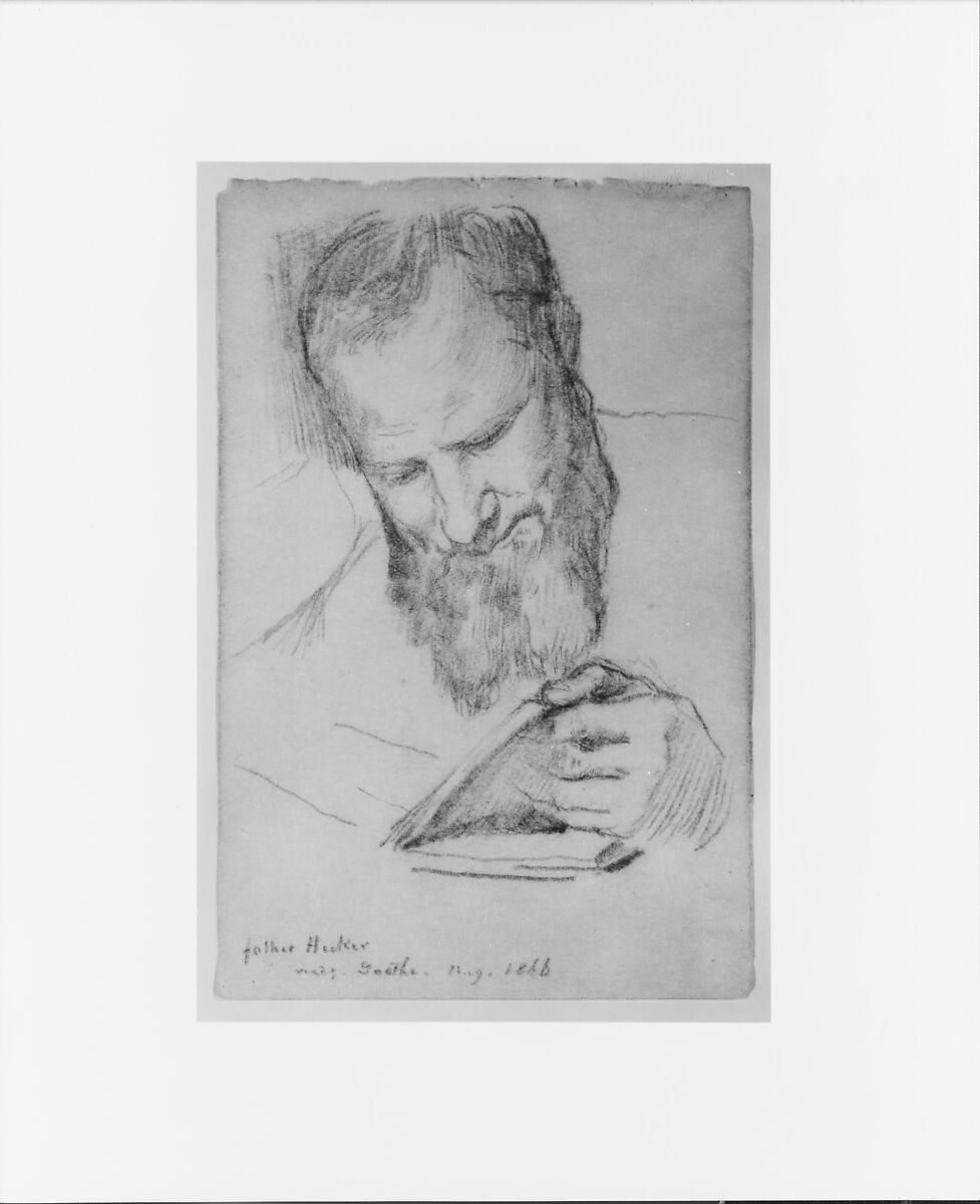 Father Hecker Reading Goethe, John La Farge (American, New York 1835–1910 Providence, Rhode Island), Charcoal on off-white wove paper, American
