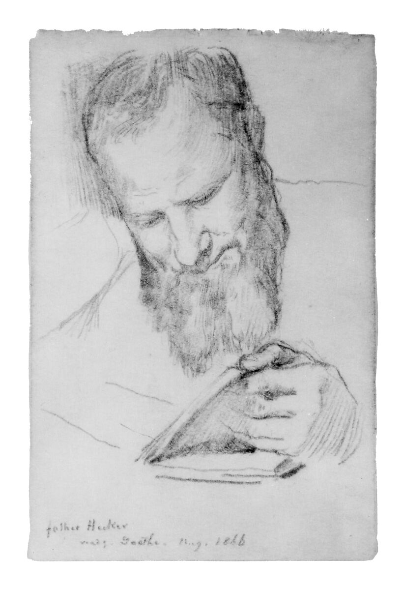 Father Hecker Reading Goethe, John La Farge (American, New York 1835–1910 Providence, Rhode Island), Charcoal on off-white wove paper, American 