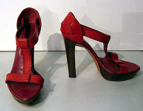 Shoes, Yves Saint Laurent (French, founded 1961), a,b) leather, wood, French 
