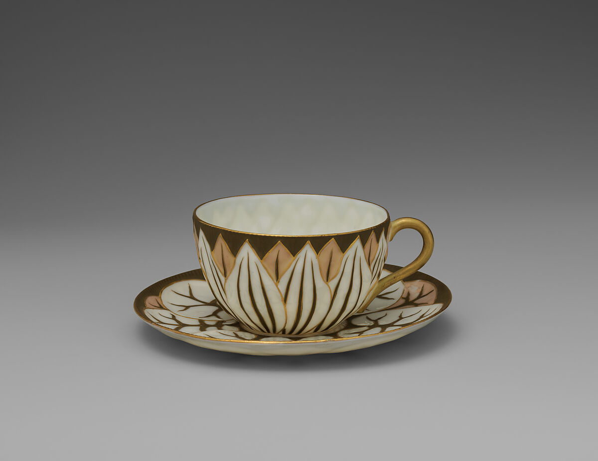 Cup and saucer, Ott and Brewer (American, Trenton, New Jersey, 1871–1893), Porcelain, American 