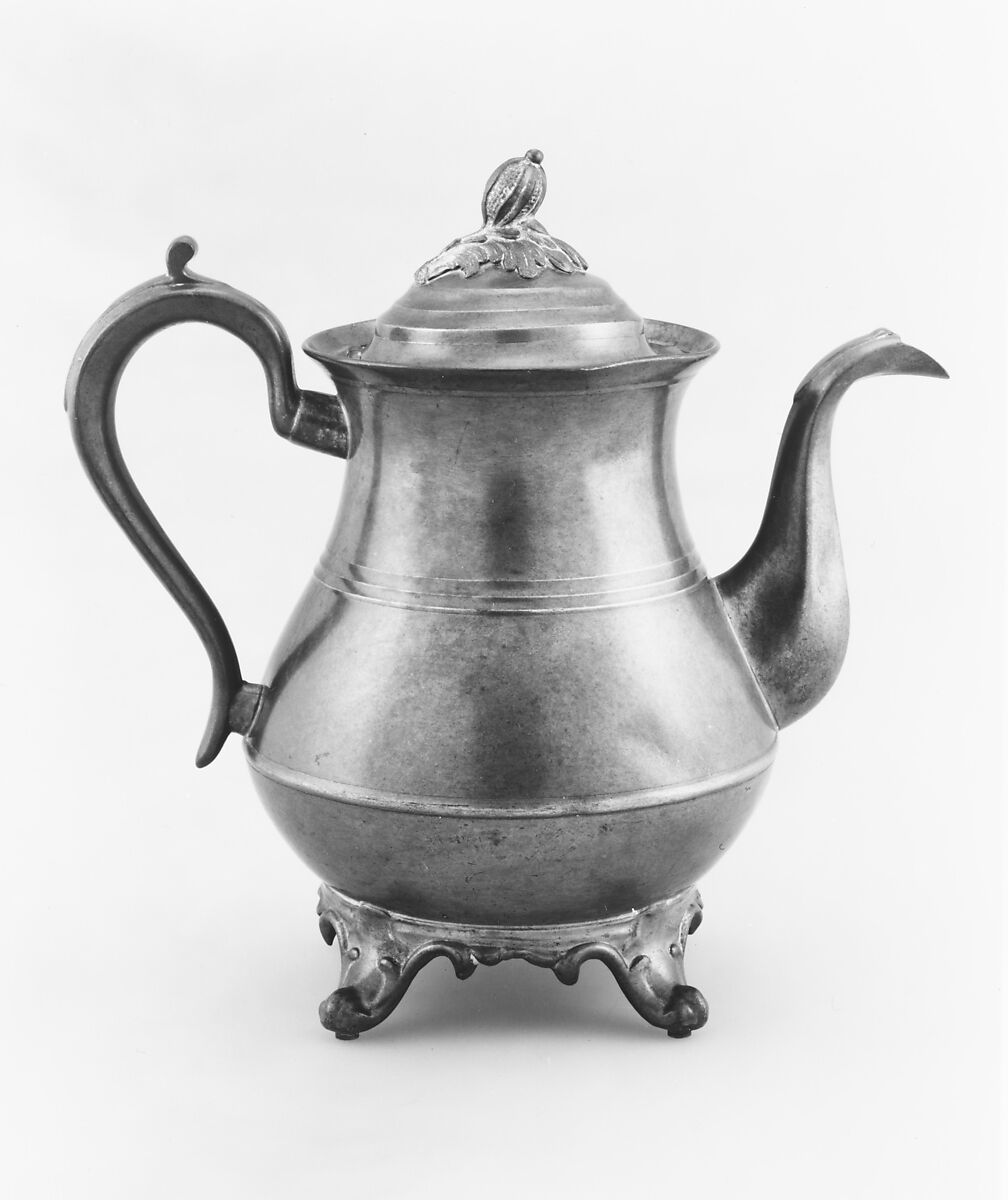 Teapot, Thomas Danforth Boardman (1784–1873), Britannia metal, American 