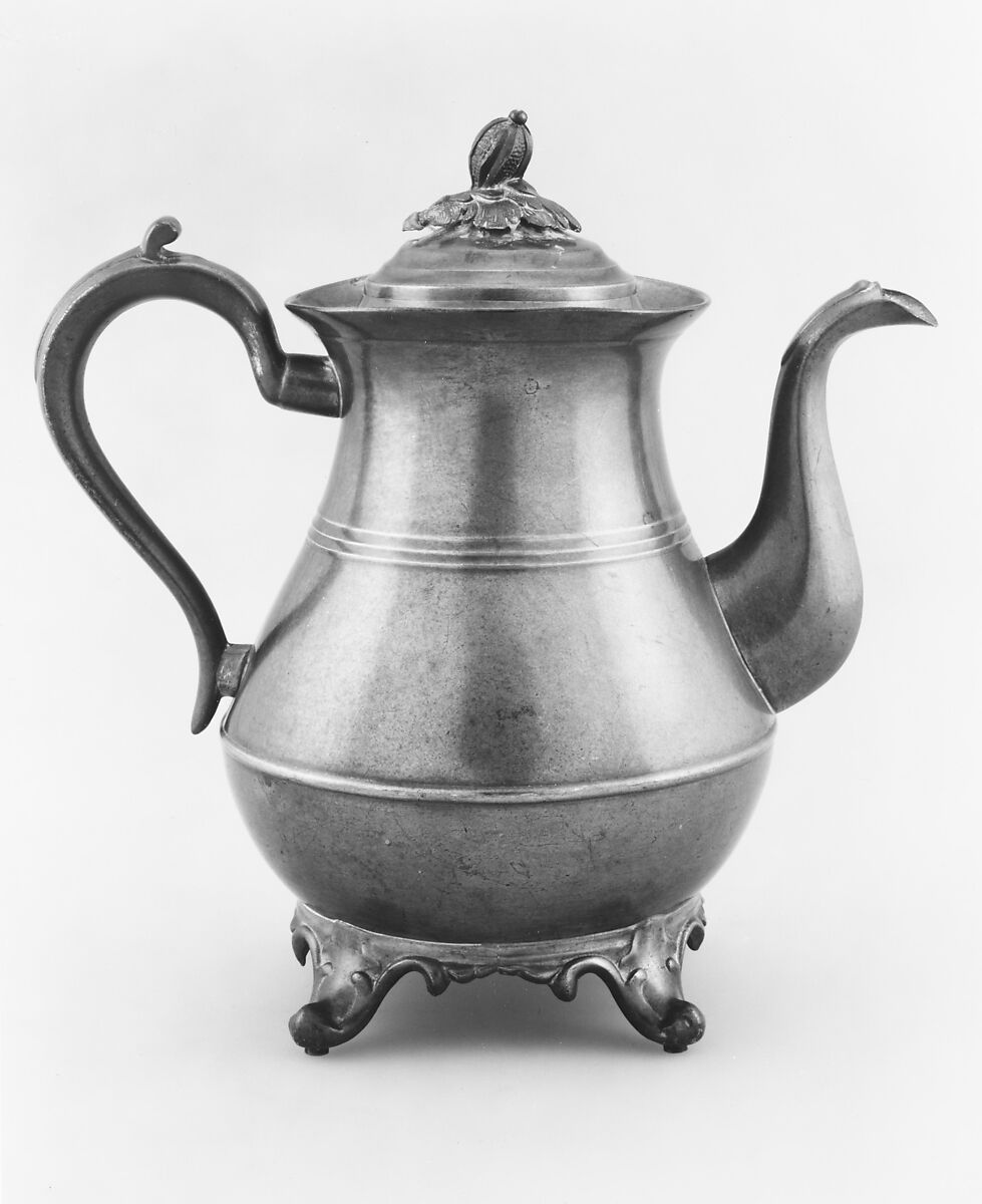 Teapot, Thomas Danforth Boardman (1784–1873), Britannia metal, American 