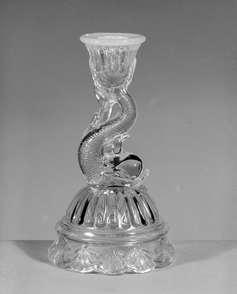 Candlestick, Pressed colorless and opalescent glass, American 