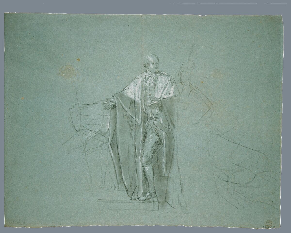 Study for "The Death of the Earl of Chatham", John Singleton Copley (American, Boston, Massachusetts 1738–1815 London), Black chalk and white-chalk heightening on blue laid paper, American 