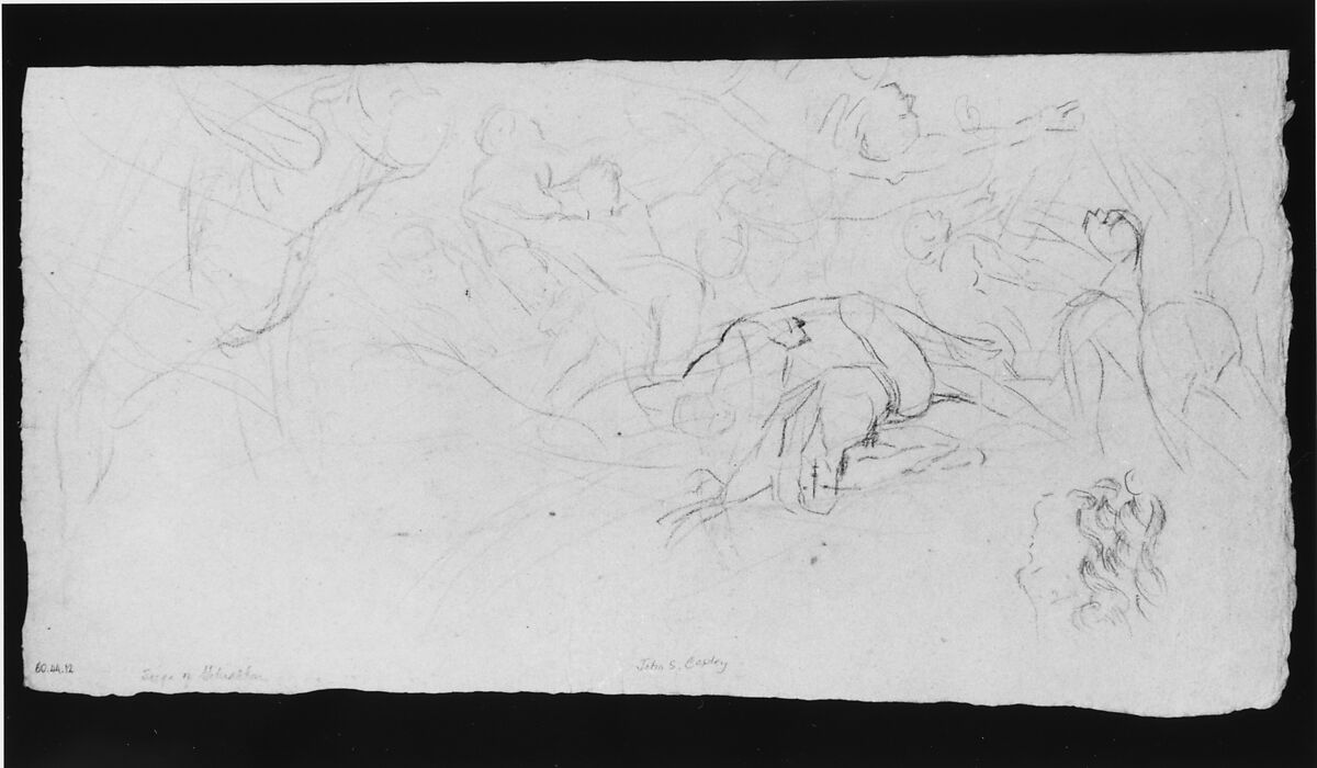 Study for "The Siege of Gibraltar": Sprawling Figures, John Singleton Copley (American, Boston, Massachusetts 1738–1815 London), Black chalk on off-white laid paper, American 