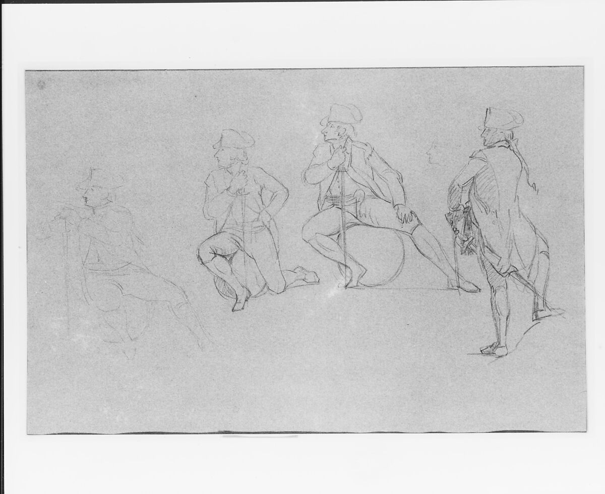Study for "The Siege of Gibraltar": Officer in Four Poses, John Singleton Copley (American, Boston, Massachusetts 1738–1815 London), Black chalk on blue laid paper, American