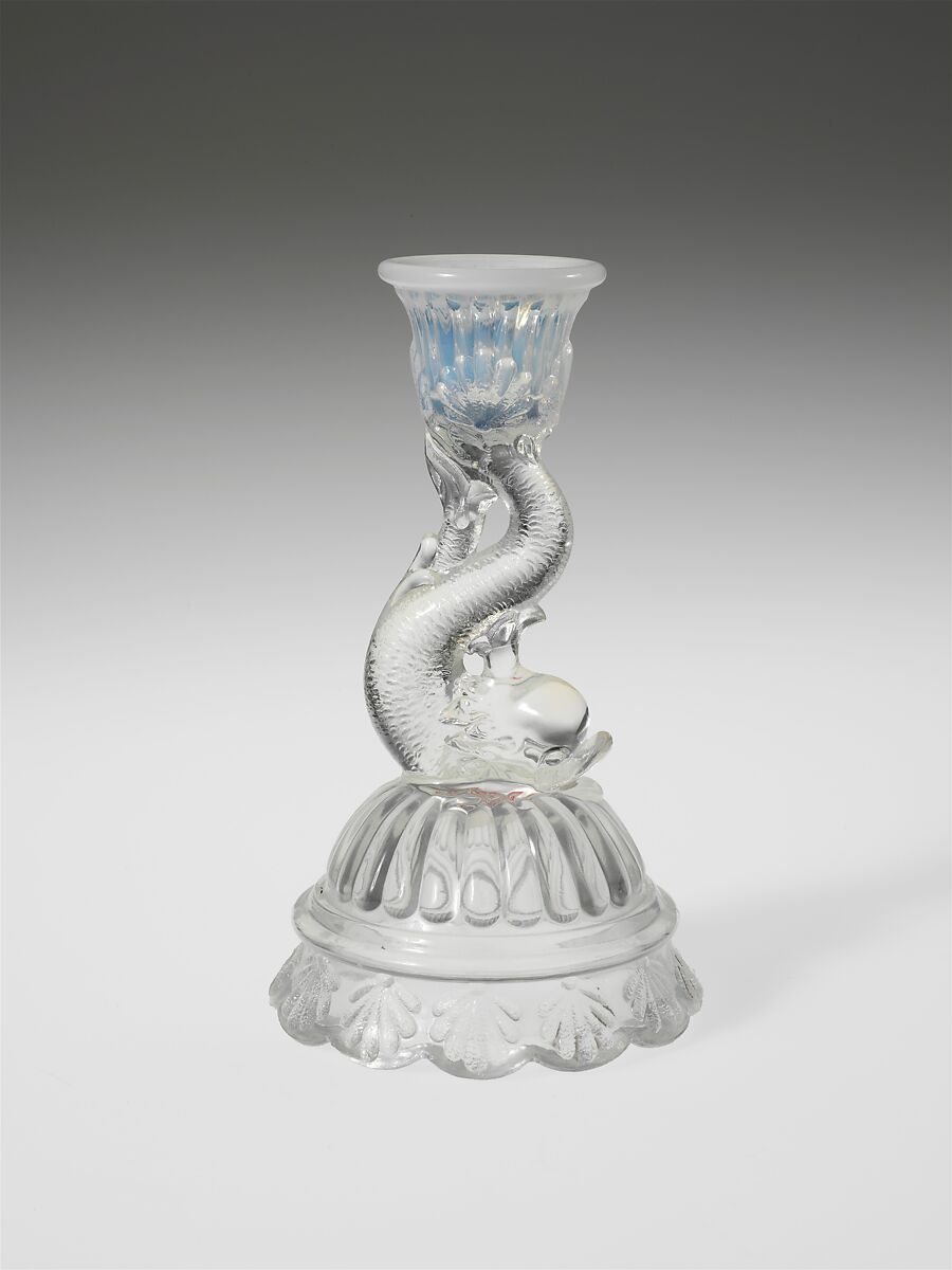 Candlestick, Pressed colorless and opalescent glass, American 