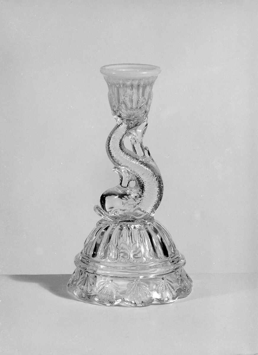 Candlestick, Pressed colorless and opalescent glass, American 