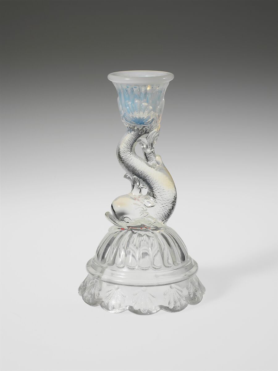 Candlestick, Pressed colorless and opalescent glass, American 