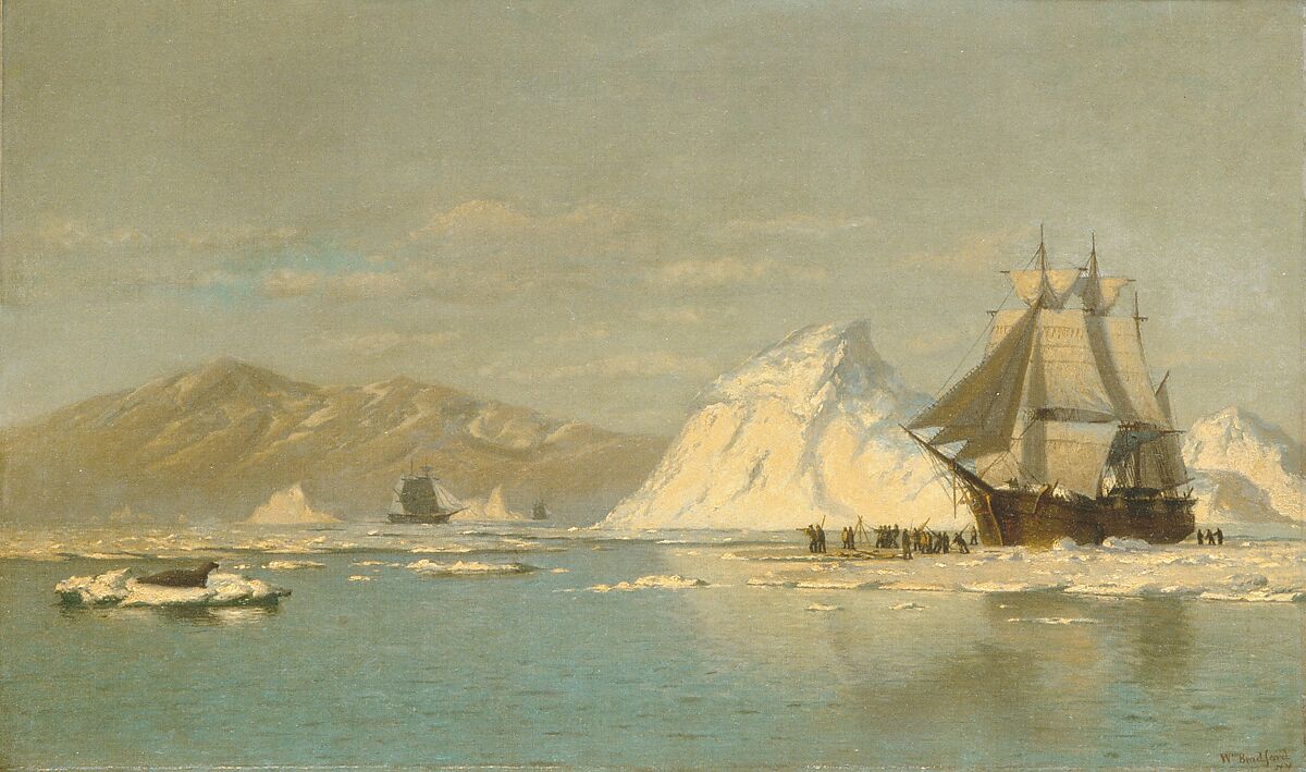 Off Greenland—Whaler Seeking Open Water, William Bradford (American, 1823–1892), Oil on canvas, American 