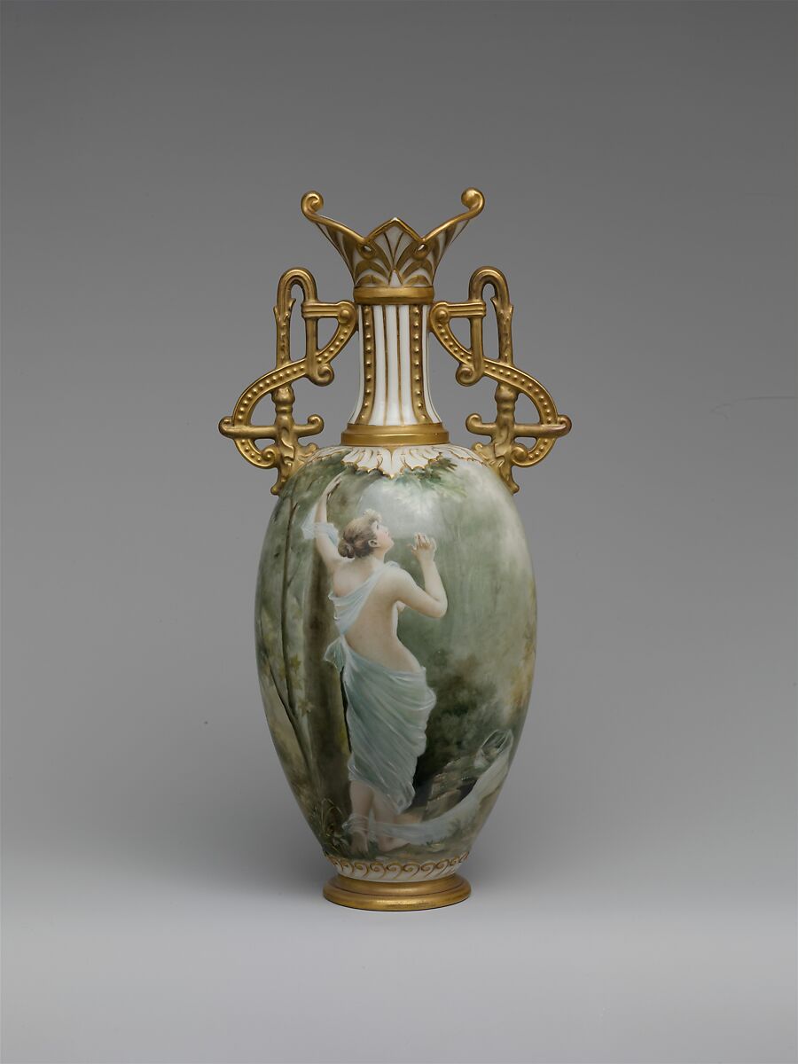 Two-handled vase, Manufactured by Columbian Art Pottery (Morris and Willmore) (1893–1905), Porcelain, American 