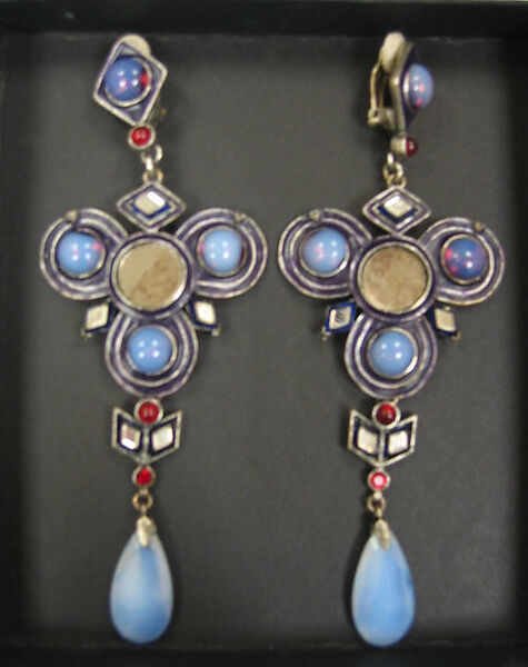 Earrings, Jean Paul Gaultier (French, born 1952), a,b) metal, glass, enamel, French 