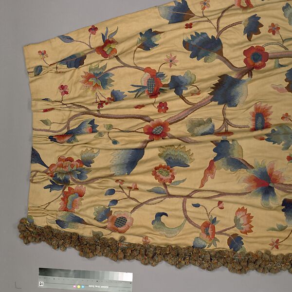 Embroidered curtain, Embroidered silk, wool, American