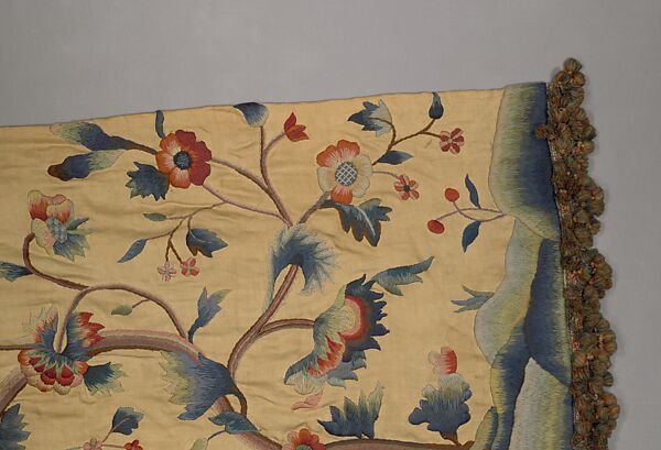 Embroidered curtain, Embroidered silk, wool, American
