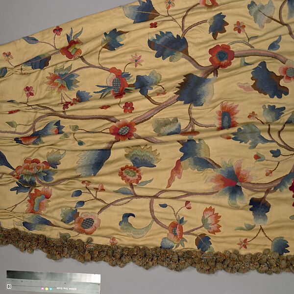Embroidered curtain, Embroidered silk, wool, American