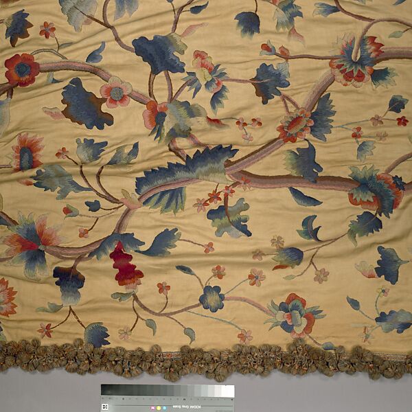 Embroidered curtain, Embroidered silk, wool, American 