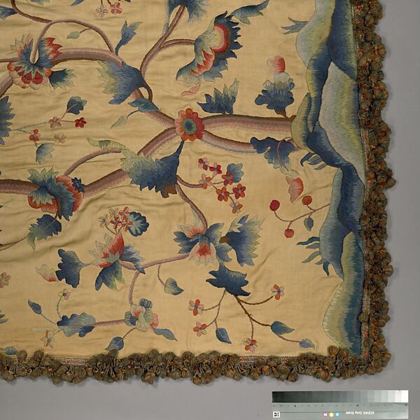 Embroidered curtain, Embroidered silk, wool, American