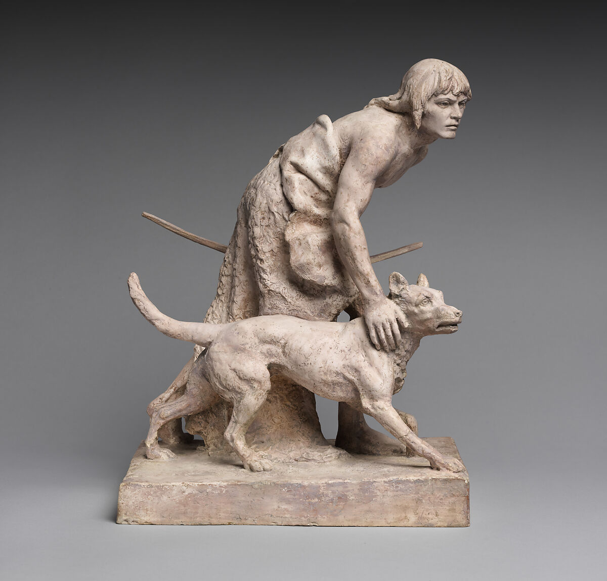 The Indian Hunter, John Quincy Adams Ward (American, Urbana, Ohio 1830–1910 New York), Painted plaster, American