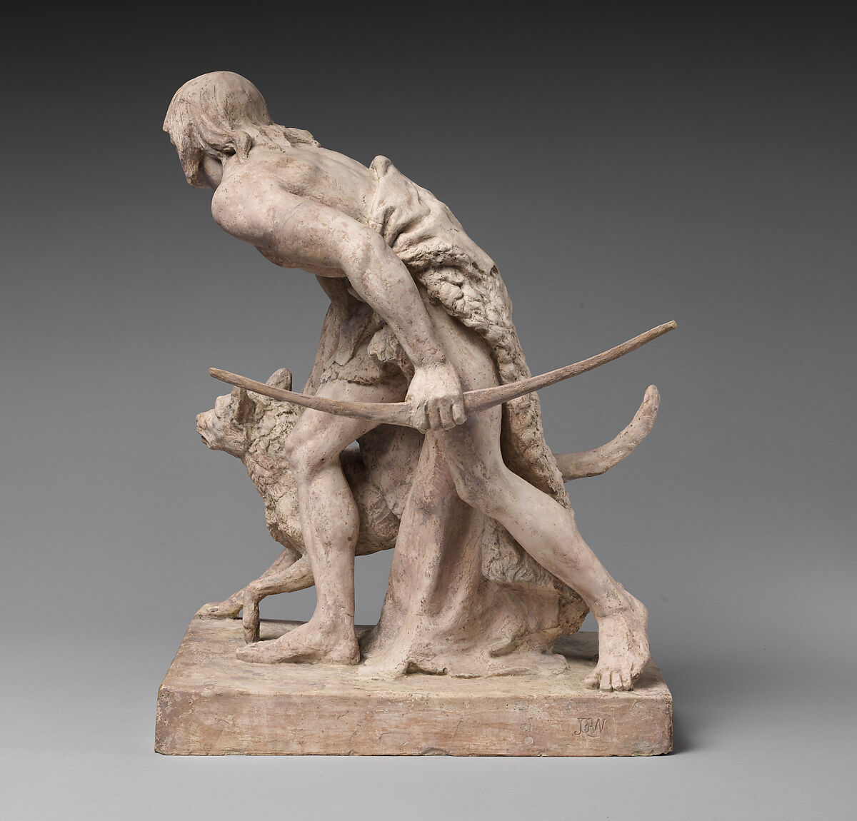 The Indian Hunter, John Quincy Adams Ward (American, Urbana, Ohio 1830–1910 New York), Painted plaster, American