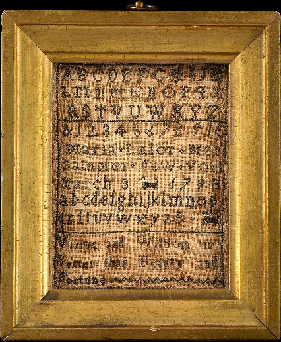 Embroidered Sampler, Maria Lalor  American, Silk embroidery on linen, American