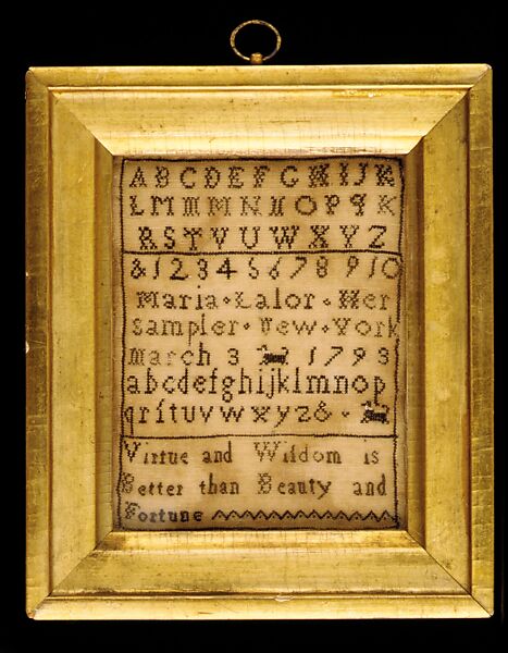 Embroidered Sampler, Maria Lalor, Silk embroidery on linen, American