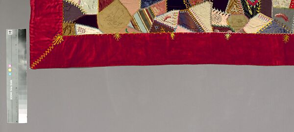 Quilt, Crazy pattern, Elizabeth Hickok Keeler (1847–1926), Silk, silk velvet, silk thread, metallic beads, and ink, American