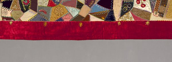 Quilt, Crazy pattern, Elizabeth Hickok Keeler (1847–1926), Silk, silk velvet, silk thread, metallic beads, and ink, American