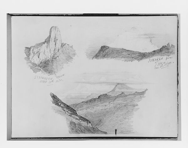 Three Views of the Bernese Oberland from Thun (from Switzerland 1870 Sketchbook), John Singer Sargent (American, Florence 1856–1925 London), Graphite on off-white wove paper, American 
